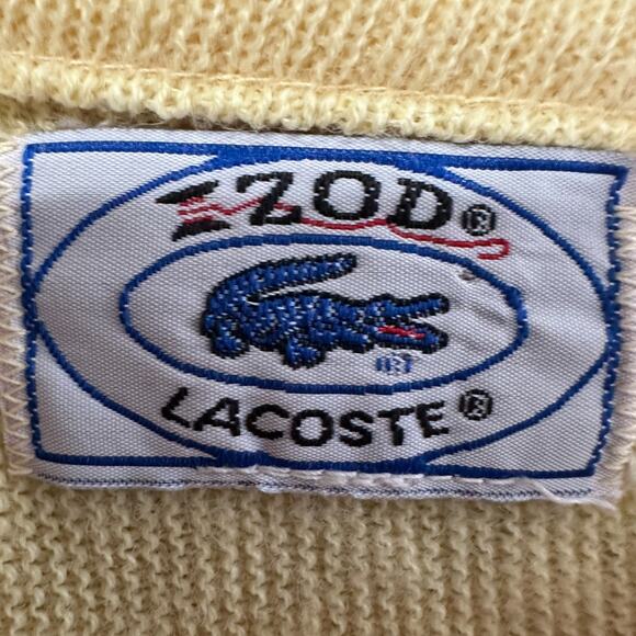 Vintage Izod Lacoste Mens Large Sweater Yellow V-Neck Union Made 80's Made USA - Picture 2 of 4